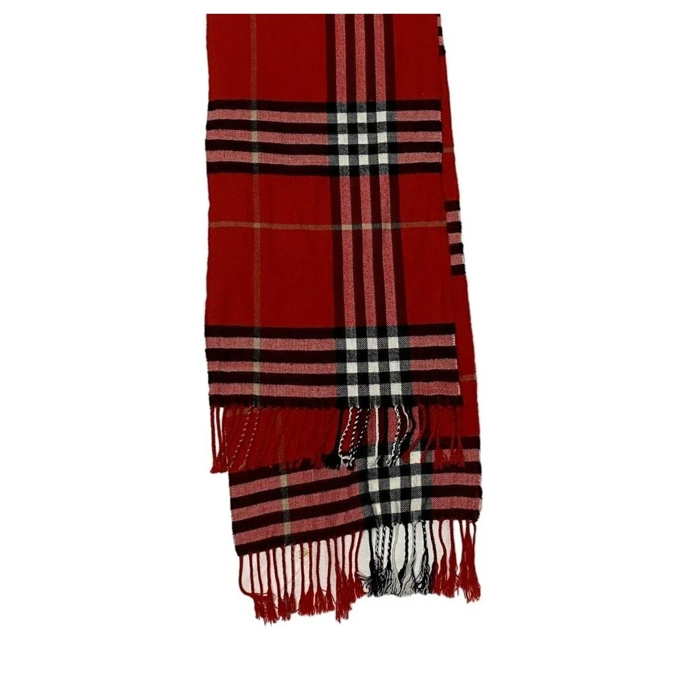 #7971 Royal Tartan Red striped very soft scarf maybe cashmere